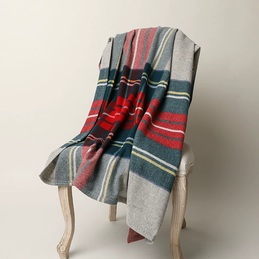 Pure Wool Scottish Plaid Edging Travel Blanket and Home Casual Blanket
