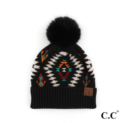 Whiskey & Lace Outfitters - Western Aztec CC Beanie Black